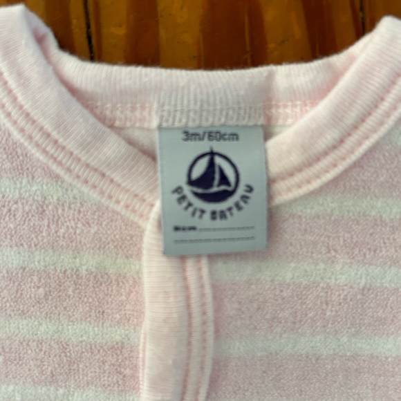 Petit Bateau Terry pyjama strips pink and white size 3 months baby girl pajama - Picture 4 of 6